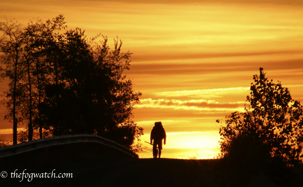 walking pilgrim at sunrise
